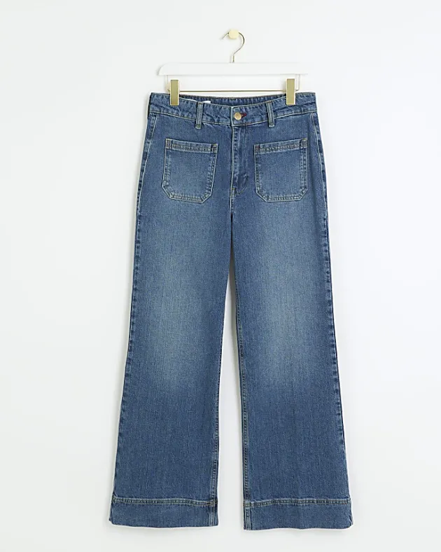 River Island high waisted flare wide fit jeans< Petite