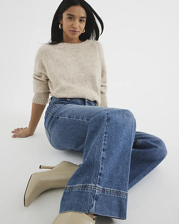 River Island high waisted flare wide fit jeans< Petite