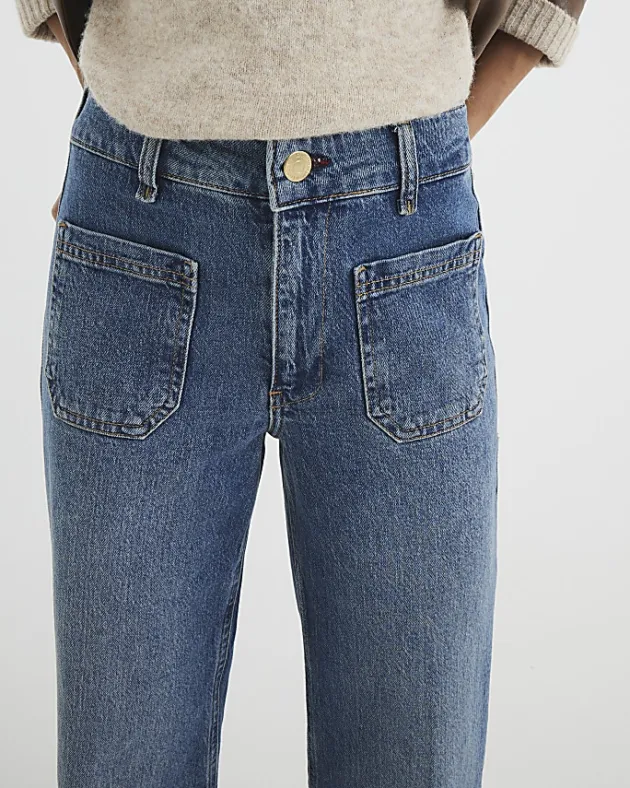 River Island high waisted flare wide fit jeans< Petite