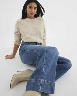 River Island high waisted flare wide fit jeans< Petite
