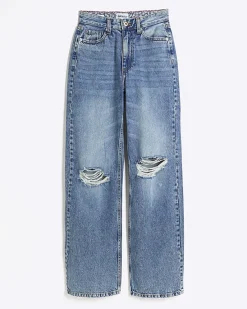 River Island high waisted relaxed straight rip jeans< Jeans