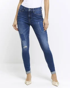 River Island mid rise bum sculpt patch skinny jeans< Jeans