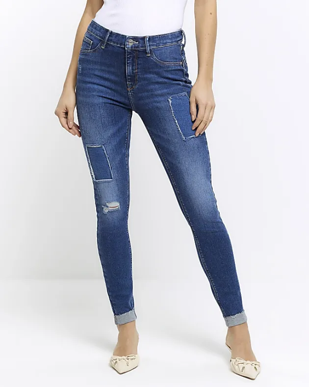 River Island mid rise bum sculpt patch skinny jeans< Jeans
