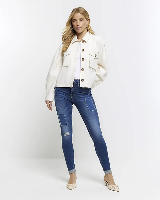 River Island mid rise bum sculpt patch skinny jeans< Jeans