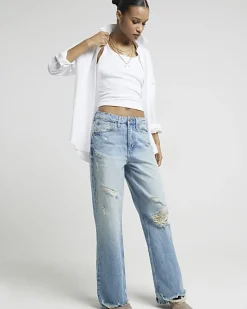 River Island mid rise ripped wide leg jeans< Jeans