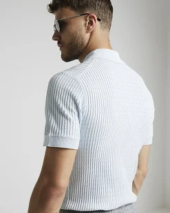 River Island muscle fit knitted half zip polo< Polo Shirts