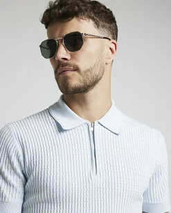 River Island muscle fit knitted half zip polo< Polo Shirts