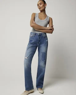 River Island patch stove pipe straight jeans< Jeans