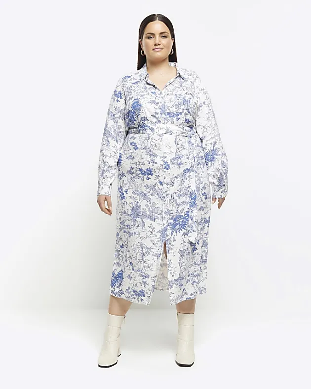 River Island printed shirt midi dress< Plus