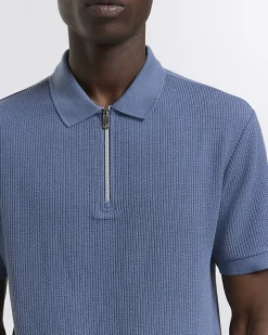 River Island Regular Fit Textured Zip Neck Polo< Polo Shirts