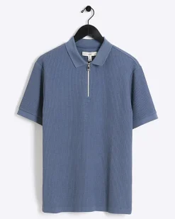 River Island Regular Fit Textured Zip Neck Polo< Polo Shirts
