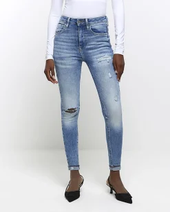 River Island ripped high waisted skinny jeans< Jeans
