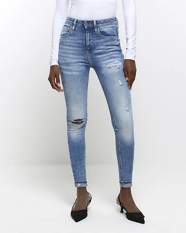 River Island ripped high waisted skinny jeans< Jeans