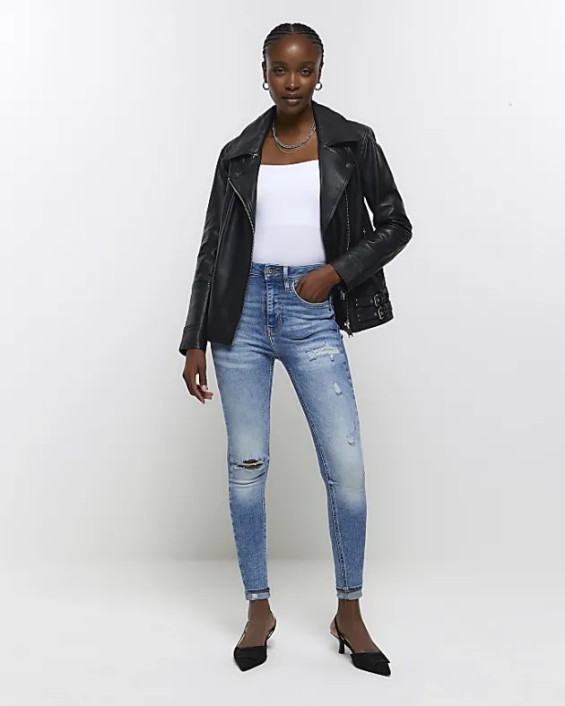 River Island ripped high waisted skinny jeans< Jeans