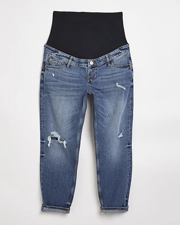 River Island ripped mid rise maternity mom jeans< Maternity