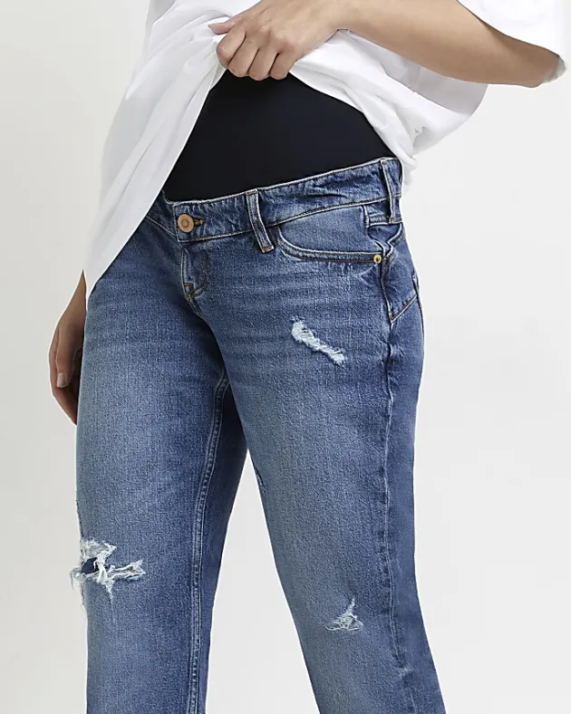 River Island ripped mid rise maternity mom jeans< Maternity