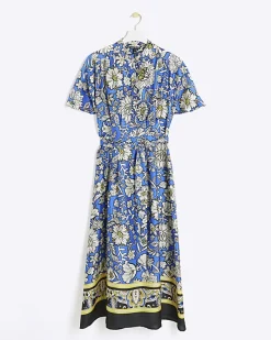 River Island satin floral belted midi shirt dress< Dresses