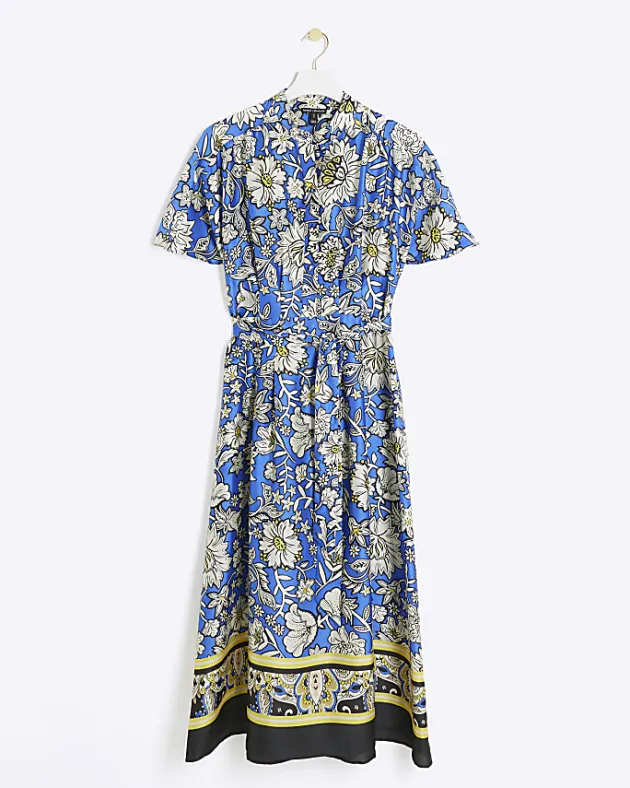 River Island satin floral belted midi shirt dress< Dresses