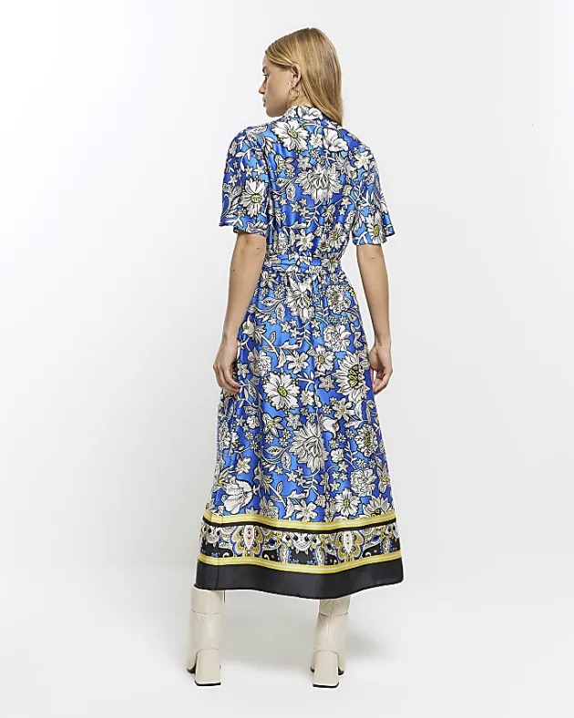 River Island satin floral belted midi shirt dress< Dresses