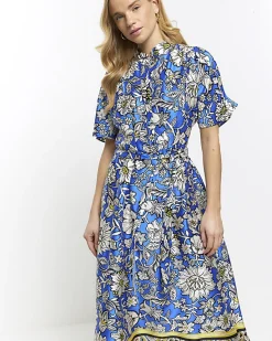 River Island satin floral belted midi shirt dress< Dresses