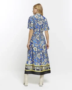 River Island satin floral belted midi shirt dress< Dresses