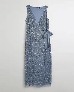 River Island Sequin Wrap Midi Dress< Dresses