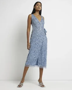 River Island Sequin Wrap Midi Dress< Dresses