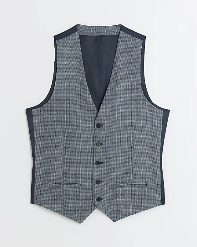 River Island skinny fit dogtooth waistcoat< Suits