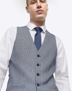 River Island skinny fit dogtooth waistcoat< Suits