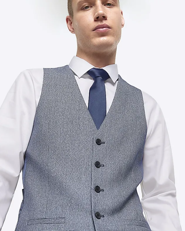 River Island skinny fit dogtooth waistcoat< Suits