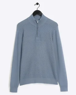 River Island slim fit diagonal stitch half zip jumper< Jumpers & Cardigans