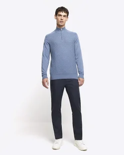 River Island slim fit diagonal stitch half zip jumper< Jumpers & Cardigans