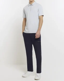 River Island slim fit herringbone zip polo shirt< Polo Shirts