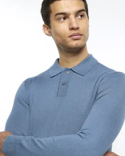 River Island slim fit knitted long sleeve polo< Polo Shirts