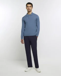 River Island slim fit knitted long sleeve polo< Polo Shirts