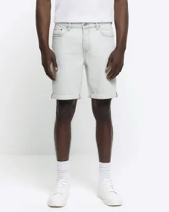 River Island slim fit turned hem denim shorts< Shorts