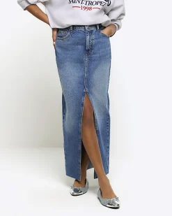 River Island split hem denim maxi skirt< Skirts