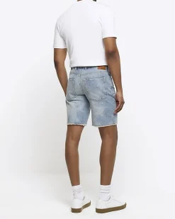 River Island straight fit raw hem denim shorts< Shorts