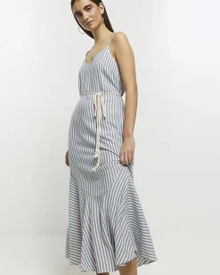River Island stripe tie waist slip midi dress< Dresses