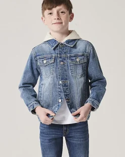 River Island Boys hooded denim trucker jacket< Coats & Jackets