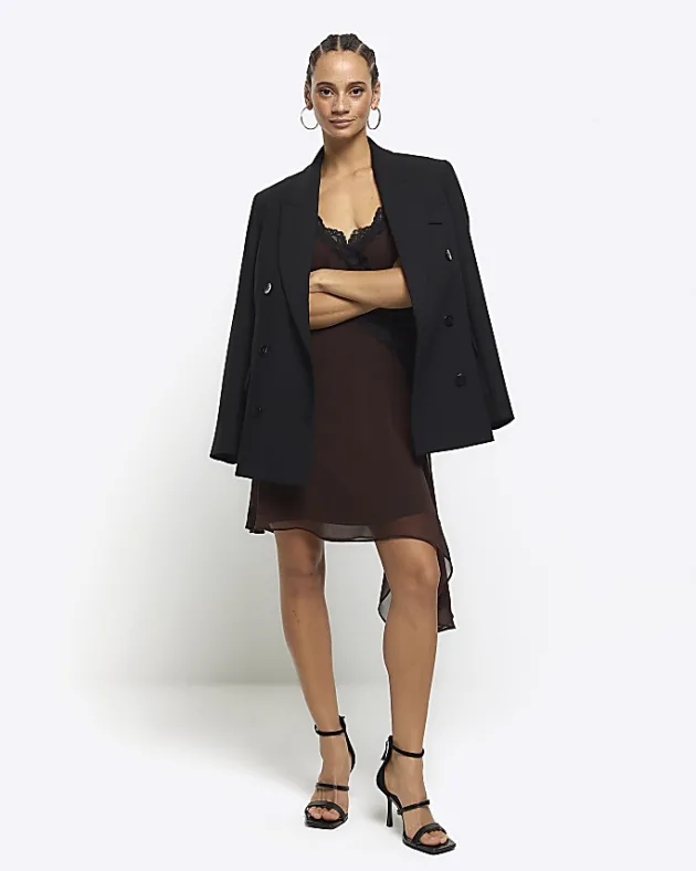 River Island lace trim asymmetric slip mini dress< Dresses