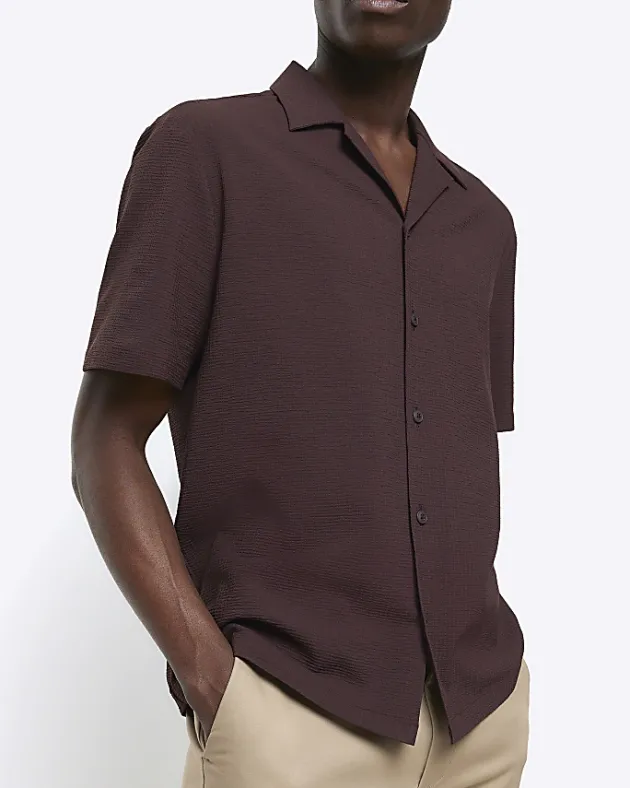 River Island regular fit seersucker revere shirt< Shirts