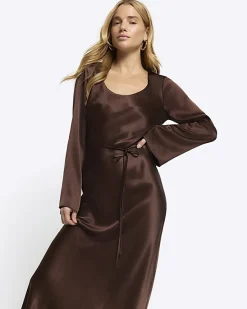 River Island satin belted slip midi dress< Dresses