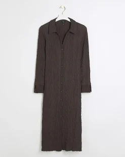 River Island Textured Midi Shirt Dress< Dresses