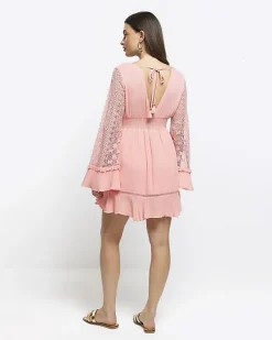 River Island Coral broderie plunge beach mini dress< Swimwear & Beachwear