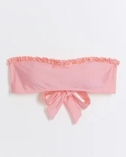 River Island Coral frill bandeau bikini top< Swimwear & Beachwear