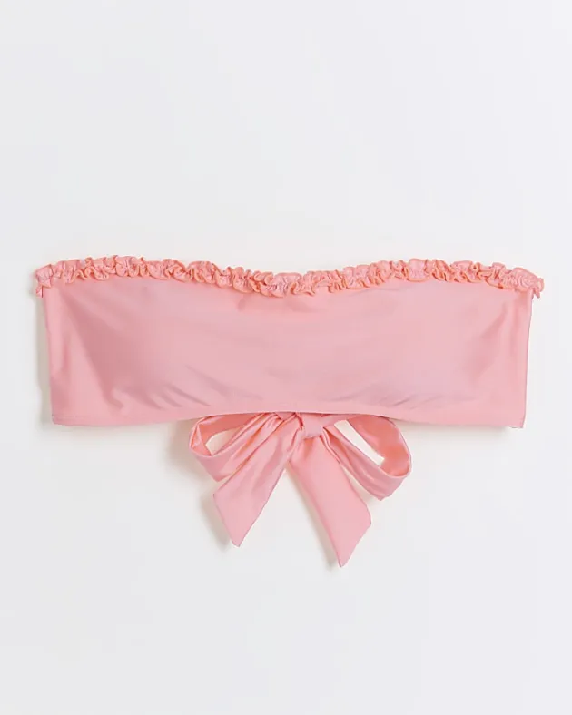 River Island Coral frill bandeau bikini top< Swimwear & Beachwear