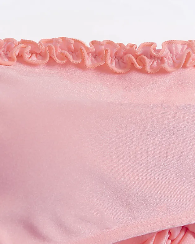 River Island Coral frill bandeau bikini top< Swimwear & Beachwear