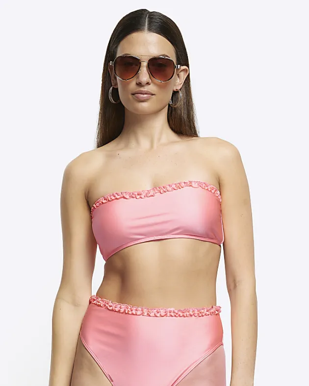 River Island Coral high waisted frill bikini bottoms< Swimwear & Beachwear