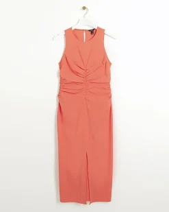 River Island Coral ruched split bodycon midi dress< Dresses
